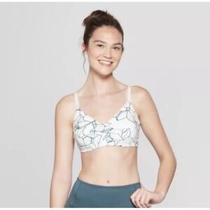 JoyLab Ruched White/Blue Floral‎ Print Comfort Twist Back Sports Bra size XS